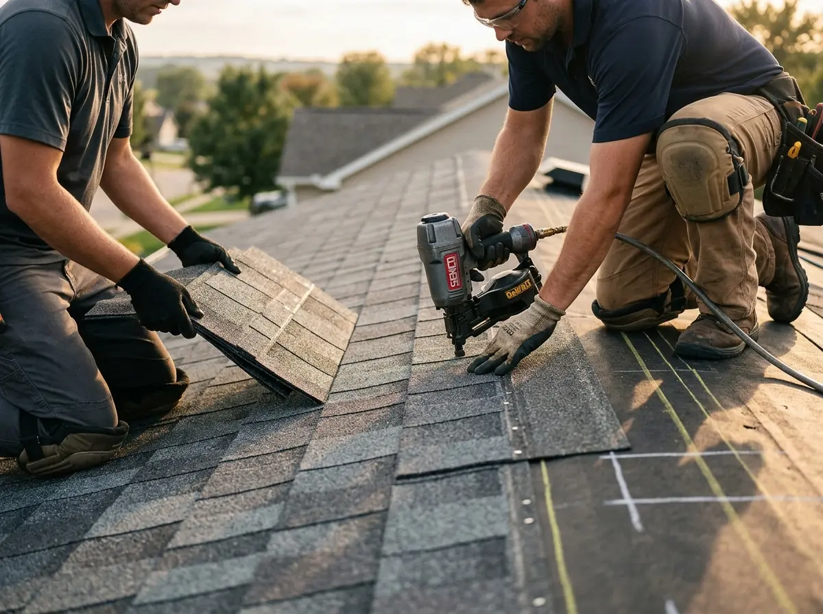 Professional roofer working on a residential roof in Harrington Park